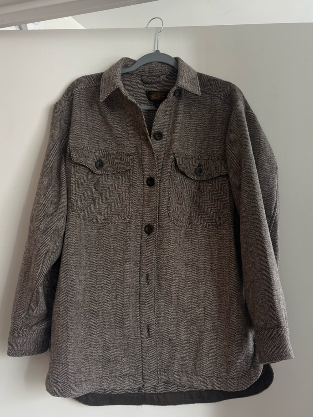 Eddie Bauer Herringbone Button-Up Jacket in Taupe and Ivory